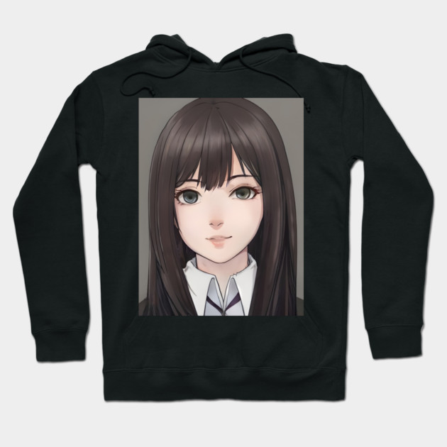 Black Hair Cute Anime High School Pretty Girl Hoodie by animegirlnft
