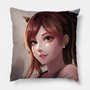 Beautiful brown hair waifu girl Pillow