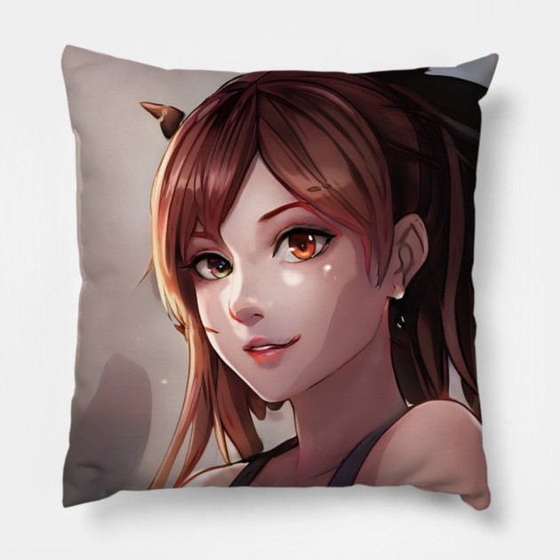 Beautiful brown hair waifu girl Pillow by animegirlnft