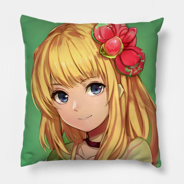 Blonde hair cute anime girl face Pillow by animegirlnft