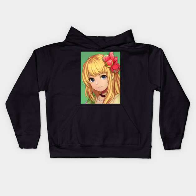 Blonde hair cute anime girl face Kids Hoodie by animegirlnft