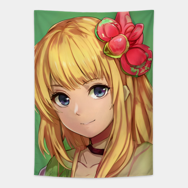 Blonde hair cute anime girl face Tapestry by animegirlnft