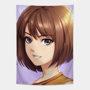 Cute Brown Hair Waifu Anime Girl Tapestry