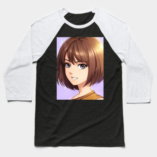 Cute Brown Hair Waifu Anime Girl Baseball T-Shirt