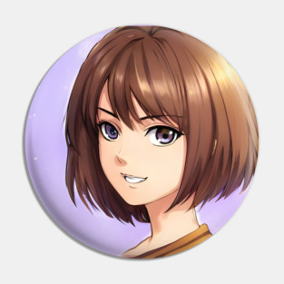 Cute Brown Hair Waifu Anime Girl Pin