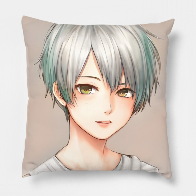 Green hair tomboy anime girl Pillow by animegirlnft