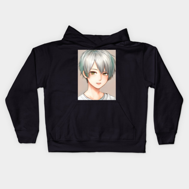 Green hair tomboy anime girl Kids Hoodie by animegirlnft