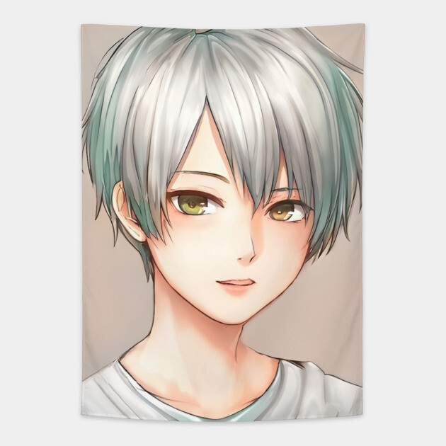 Green hair tomboy anime girl Tapestry by animegirlnft