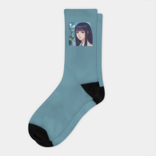 Sad anime girl with black hair Socks