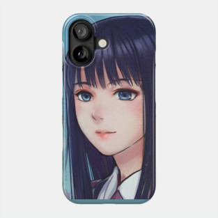 Sad anime girl with black hair Phone Case
