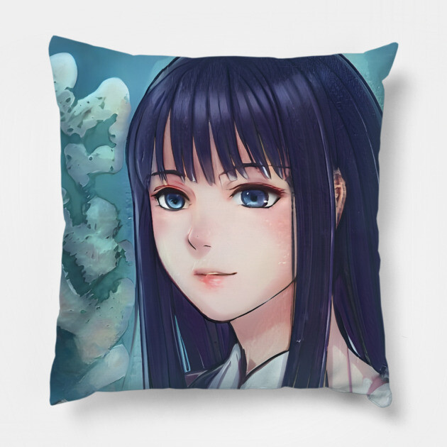 Sad anime girl with black hair Pillow by animegirlnft