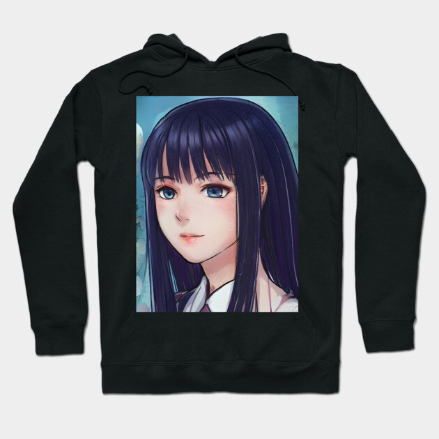 Sad anime girl with black hair Hoodie by animegirlnft