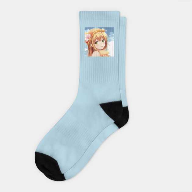Cute anime face of blonde girl Socks by animegirlnft