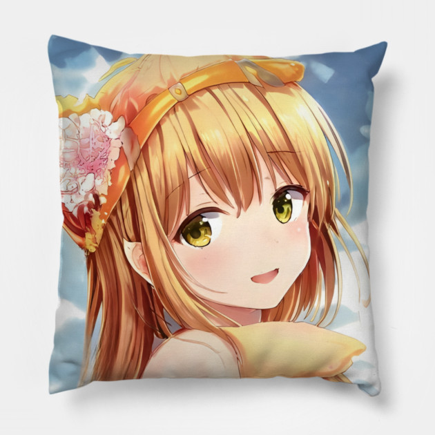 Cute anime face of blonde girl Pillow by animegirlnft