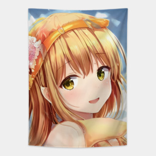 Cute anime face of blonde girl Tapestry