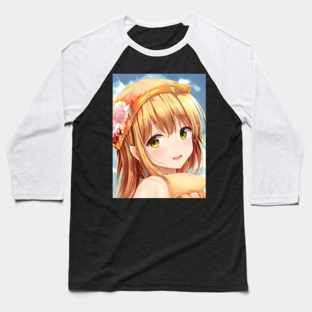 Cute anime face of blonde girl Baseball T-Shirt by animegirlnft