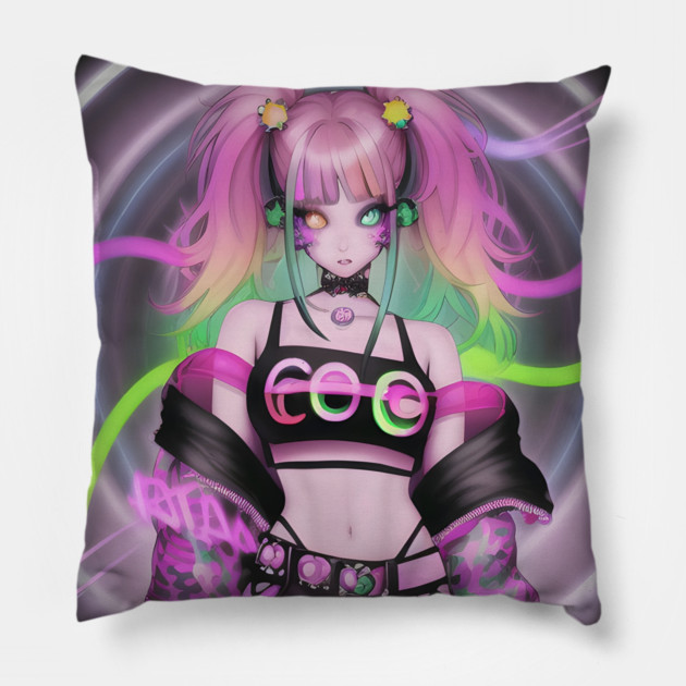 Sexy rave party anime girl Pillow by animegirlnft