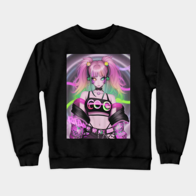 Sexy rave party anime girl Crewneck Sweatshirt by animegirlnft