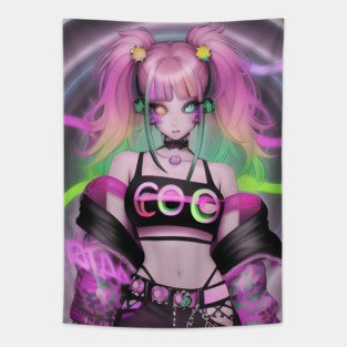 Sexy rave party anime girl Tapestry