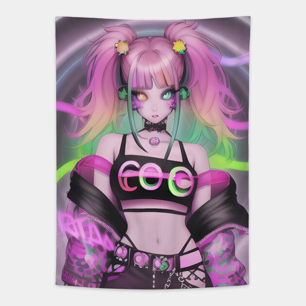 Sexy rave party anime girl Tapestry by animegirlnft