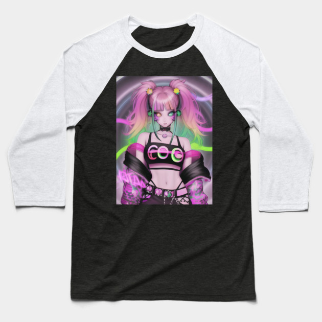 Sexy rave party anime girl Baseball T-Shirt by animegirlnft