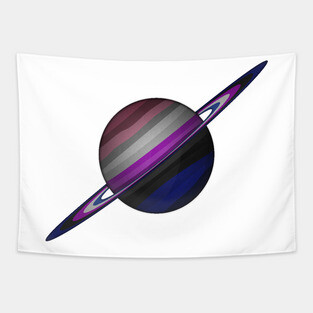 Planet and Rings in Gender Fluid Pride Flag Colors Tapestry