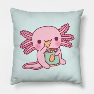 Cute Axolotl Eating Potato Chips Pillow
