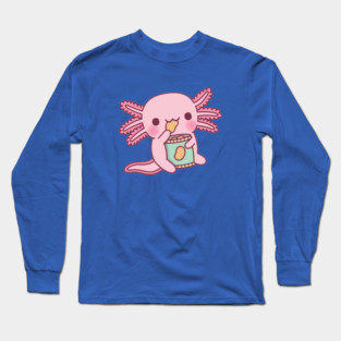 Cute Axolotl Eating Potato Chips Long Sleeve T-Shirt