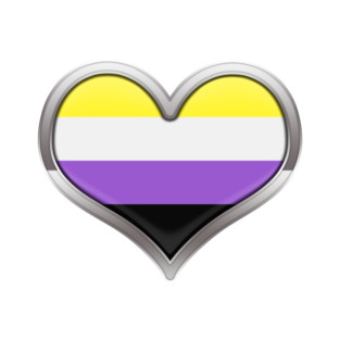 Large Non-Binary Pride Flag Colored Heart with Chrome Frame T-Shirt