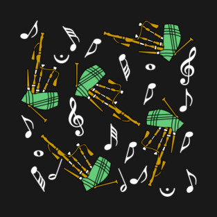 Bagpipes White Music Note Pattern T-Shirt