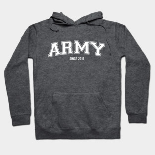 BTS Bangtan ARMY since 2019 varsity college text | Morcaworks Hoodie