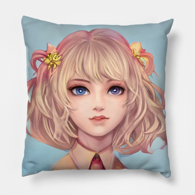 Pretty blonde anime girl Pillow by animegirlnft
