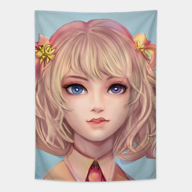Pretty blonde anime girl Tapestry by animegirlnft