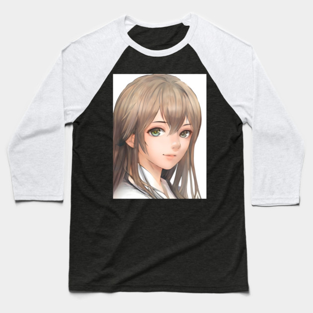 Beautiful brown hair waifu anime high school girl Baseball T-Shirt by animegirlnft