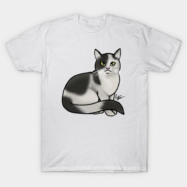 Cat - British Shorthair - Black and White T-Shirt by Jen's Dogs Custom Gifts and Designs