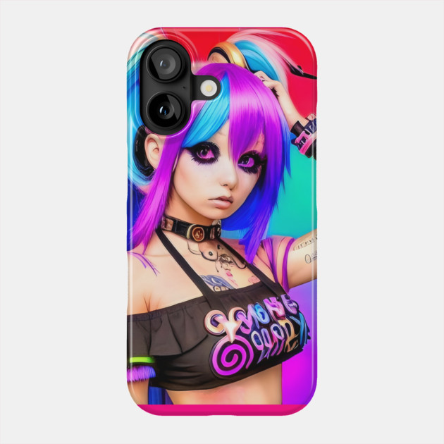 Hot  kawaii anime girl with rainbow hair Phone Case by animegirlnft