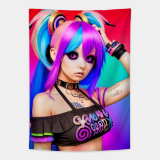 Hot  kawaii anime girl with rainbow hair Tapestry