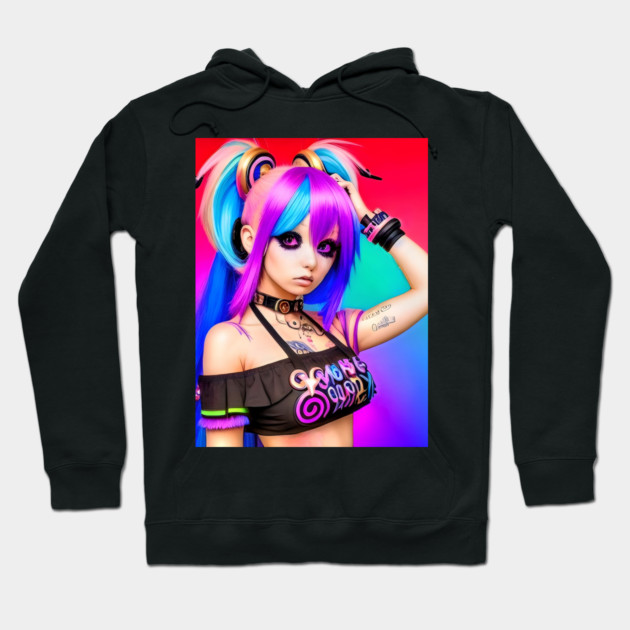 Hot  kawaii anime girl with rainbow hair Hoodie by animegirlnft