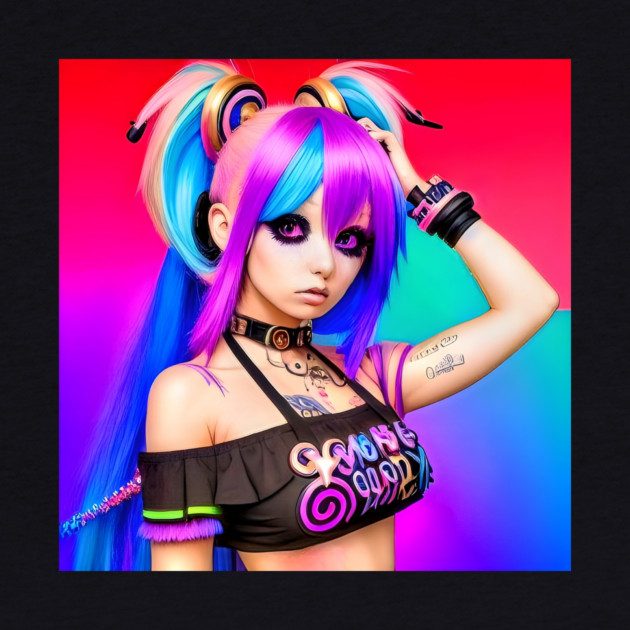 Hot  kawaii anime girl with rainbow hair by animegirlnft