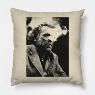 Charles Bukowski Smoke - Vintage Pencil Drawing Style Pillow