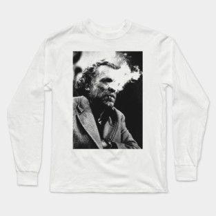 Charles Bukowski Smoke - Vintage Pencil Drawing Style Long Sleeve T-Shirt