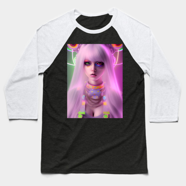 Neon Rave Party Cosplay Kawaii Girl Baseball T-Shirt by animegirlnft