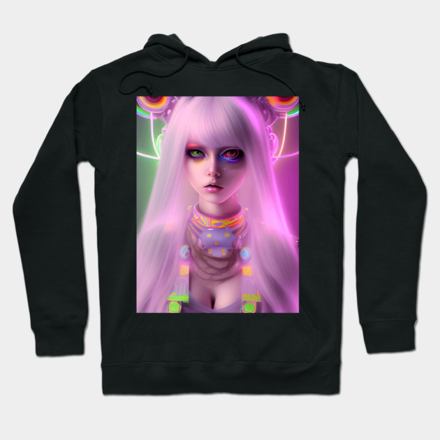 Neon Rave Party Cosplay Kawaii Girl Hoodie by animegirlnft