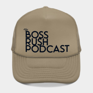 Boss Rush Podcast Logo Word Blue Hat