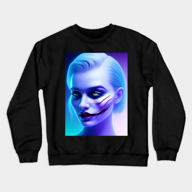 Sad Girl with Joker's Smile Crewneck Sweatshirt by animegirlnft