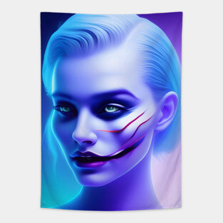 Sad Girl with Joker's Smile Tapestry