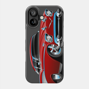 Classic hot rod 57 muscle car, low profile, big tires and rims, candy apple red cartoon Phone Case