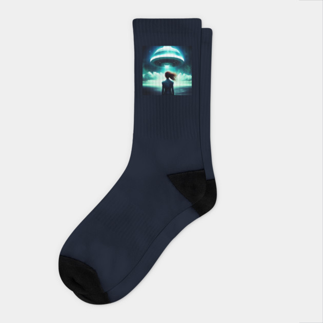 A girl looking at UFO in the sky Socks by animegirlnft