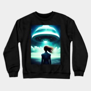 A girl looking at UFO in the sky Crewneck Sweatshirt