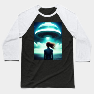 A girl looking at UFO in the sky Baseball T-Shirt